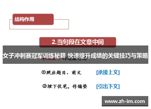 女子冲刺赛冠军训练秘籍 快速提升成绩的关键技巧与策略